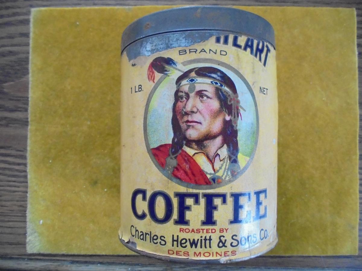 STUNNING VINTAGE COFFEE ADVERTISING CAN FEATURING "NATIVE AMERICAN" GRAPHICS