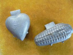 TWO OLD ICE CREAM MOLDS-EAR OF CORN AND HEART