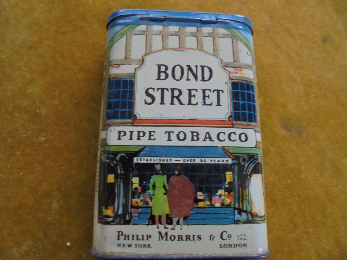 VINTAGE "BOND STREET PIPE TOBACCO" ADVERTISING POCKET TIN-QUITE NICE AND GRAPHIC