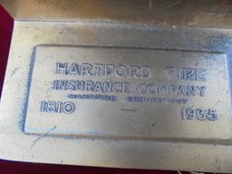 STUNNING BRASS BOOKENDS FROM HARTFORD INSURANCE-ADVERTISING WITH GREAT GRAPHICS-DATED 1935