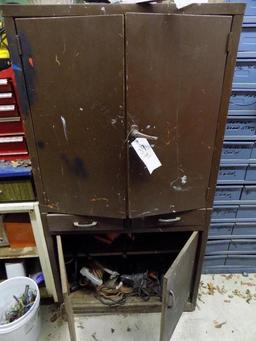 Brown 2pc Metal Cabinet w/ Contents inc. Corded Power Tools
