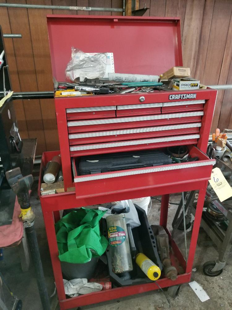 Craftsman toolbox with cart and contents incl sockets, pliers, tools