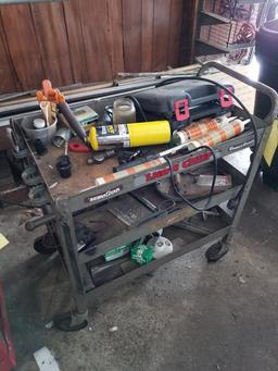 Shop cart with tools incl power stapler, tin snips, tools