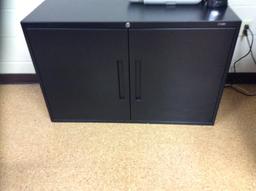 Black Cabinet, (3) Four-Drawer File Cabinets, (2) Two-Door Cabinets, (4) Chairs