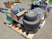 Pallet of Tires, Small Tires, Rope, Decor, & more