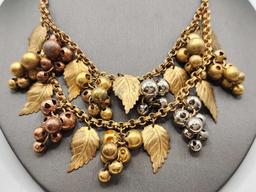 Art Deco 1930s brass grape cluster festoon necklace