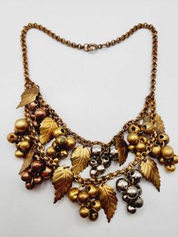 Art Deco 1930s brass grape cluster festoon necklace
