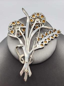 Vintage 4" large rhinestone floral pin brooch