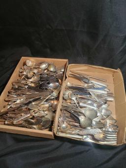 Large lot of assorted plated flatware, Rogers, Stainless pieces