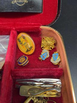 Men's Jewelry box full of cufflinks vintage tie pins