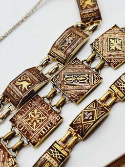 Vintage damascene necklace & 3 bracelets