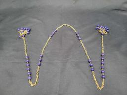 Vintage Hattie Carnegie gold tone with blue bead costume necklace