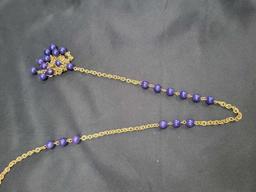 Vintage Hattie Carnegie gold tone with blue bead costume necklace