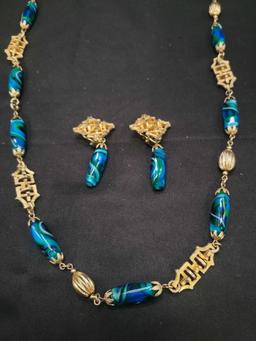 Napier gold tone costume jewelry necklace and clip earring set