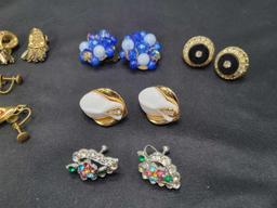 Group of assorted clip and post vintage costume earrings
