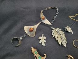 Group of vintage costume jewelry, Weiss rhinestone earrings, Pell earring/brooch set