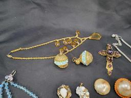 Group of costume jewelry Austrian blue beaded necklace, turquoise, rhinestones