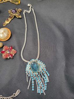 Group of costume jewelry Austrian blue beaded necklace, turquoise, rhinestones