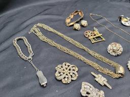 Group of vintage rhinestone and costume jewelry, earring, bracelets and necklaces