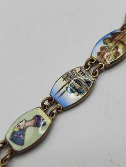 Antique Egyptian revival enamel panel bracelet