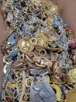 Large lot of gold tone jewelry, scorpio pendant, beaded necklace