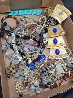 Large lot of costume jewelry, gold and silver tone, coin necklace and more