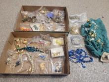 Group of cat themed and assorted costume jewelry