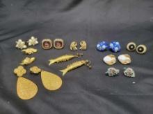 Group of assorted clip and post vintage costume earrings