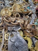 Large lot of gold tone jewelry, scorpio pendant, beaded necklace