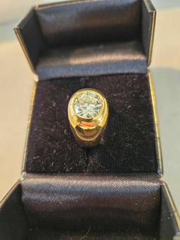 18k yellow gold ring with a round flush set Old European cut diamond 3 3/4 carat