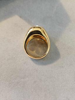 18k yellow gold ring with a round flush set Old European cut diamond 3 3/4 carat