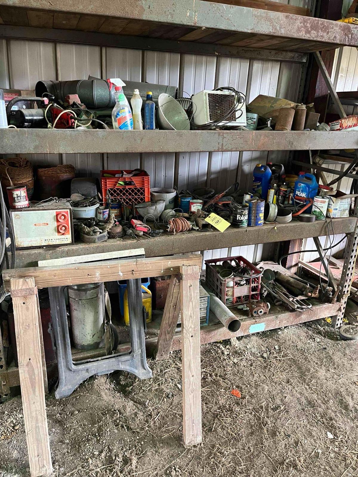 Contents of shelf including Hardware ,Fencer,used oil
