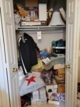 Closet Contents (Aqua globes, clothing, bedding, TV wall mount, and more