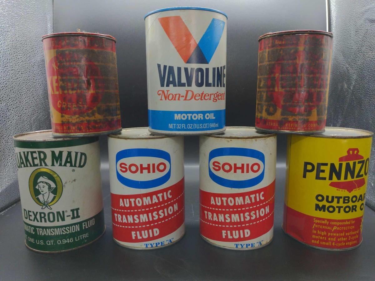 Vintage Sohio Kendall Pennzoil Valvoline & Quaker Maid Oil Cans