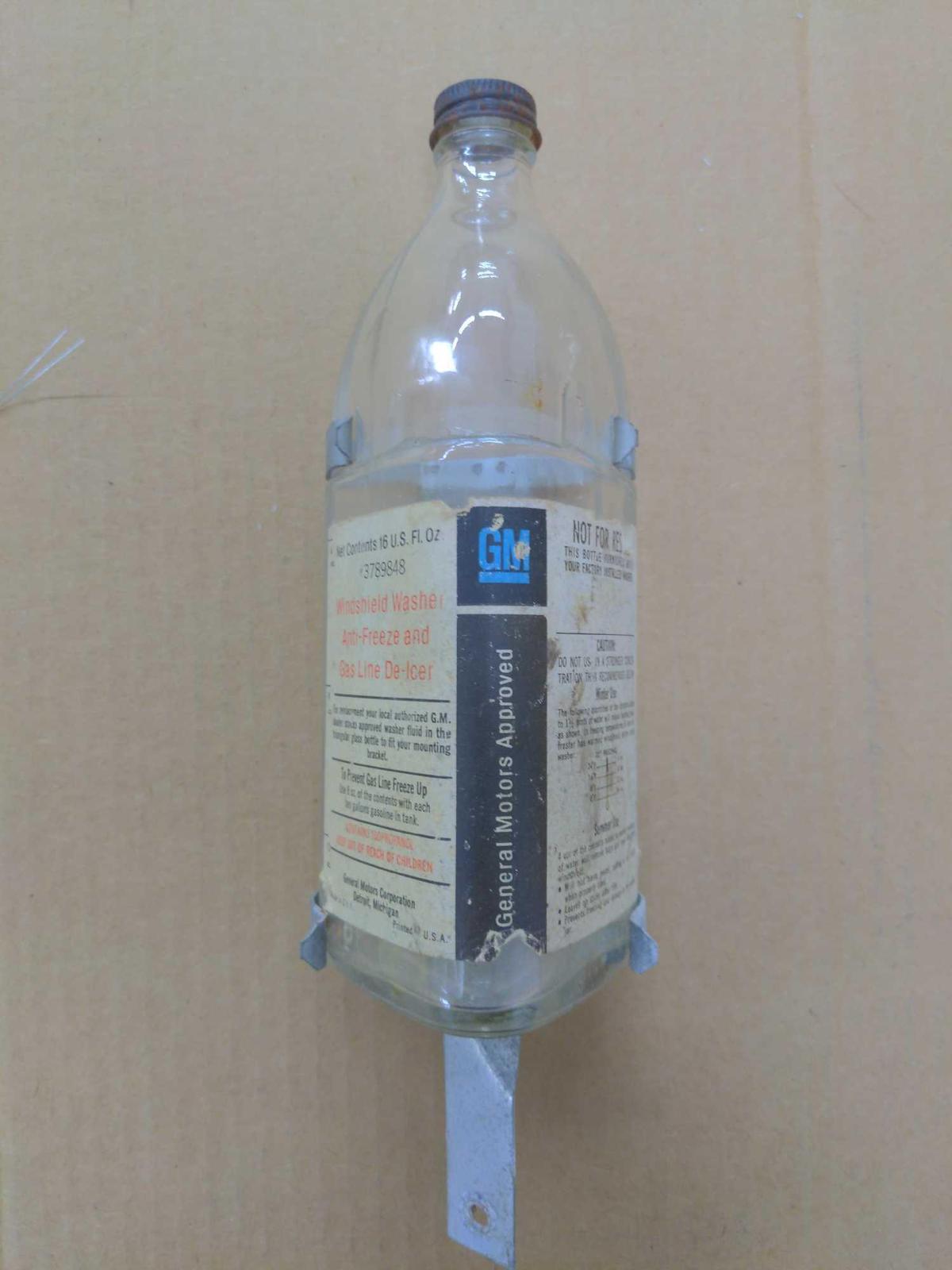 Vintage GM Glass Windshield Washer Anti-Freeze & Gas line de-icer bottle