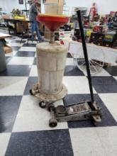 Floor Jack and Portable Oil barrel on casters