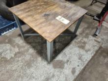 Steel table with plywood top, 29.5? x 29.5?.