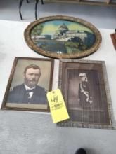 Washington Reverse Painting, General Grant Print, Odd Fellows Picture