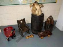 Nail Keg, Doll Size Wagon, Chair Wood Car