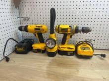 Dewalt Cordless Drill and Flash Light Set with (2) Chargers, (3) 18v XRP Batteries