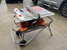 Ridgid 10in Table Saw with Ridgid Two Wheel Work Stand and Accessories