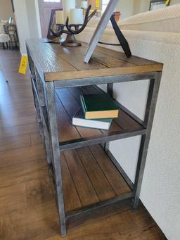 Modern 3 tier sofa table with wood shelf and metal frame sofa table