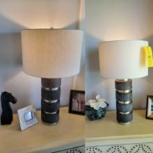 Pair of matching bedroom lamps, artificial plant, frames and Global Views horse bust