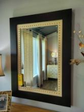 Modern wood framed beveled glass bedroom mirror