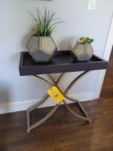 Uttermost metal base side table/tray with galvanized metal vases