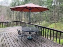 wrought iron patio table w/ 4 chairs & umbrella