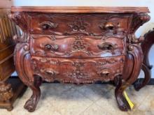 Ornate Carved Wood Three Drawer Dresser Table