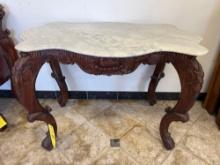 Carved Wood Curved Marble Top Entry Table