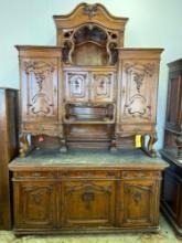 Very Ornate 1880s Austrian Hutch with Marble Top