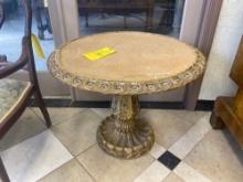 Ornate Round Top Side Table with Intricate Painted Accents